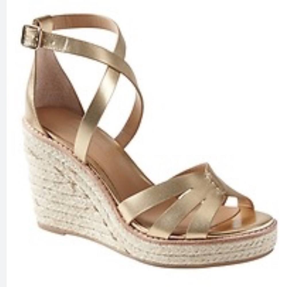 Banana Republic Metallic Bridge Espadrille Wedge 7